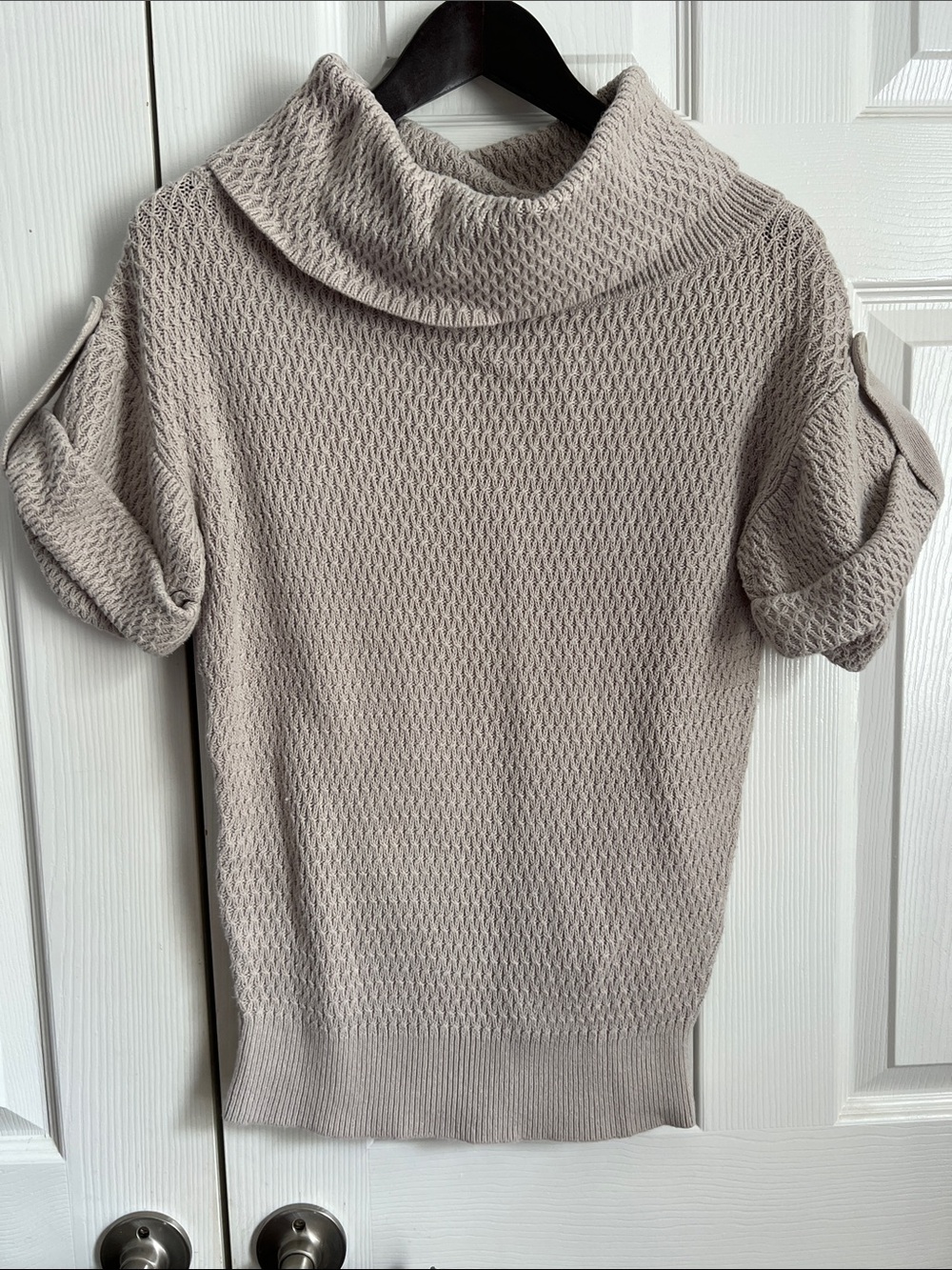 Ann Taylor Taupe Short Sleeve Cowl Neck Sweater